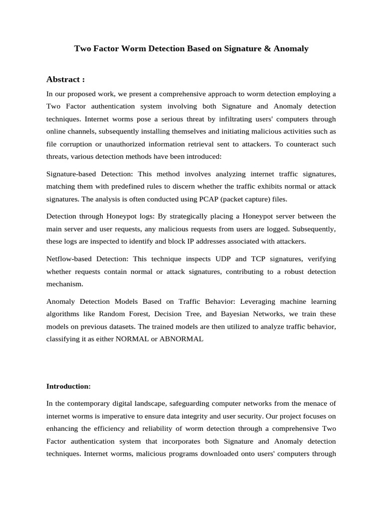 Two-Factor Worm Detection Techniques | PDF | Software Testing | Unified ...