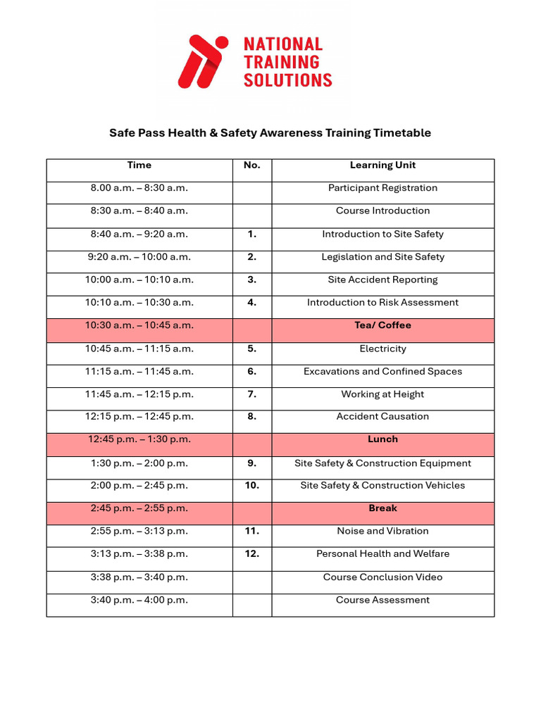 Safe Pass Timetable PDF | PDF