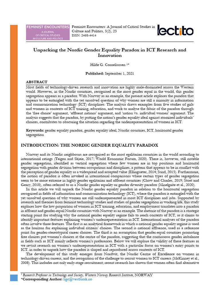 Unpacking the Nordic Gender Paradox in ICT | PDF | Gender | Gender Studies