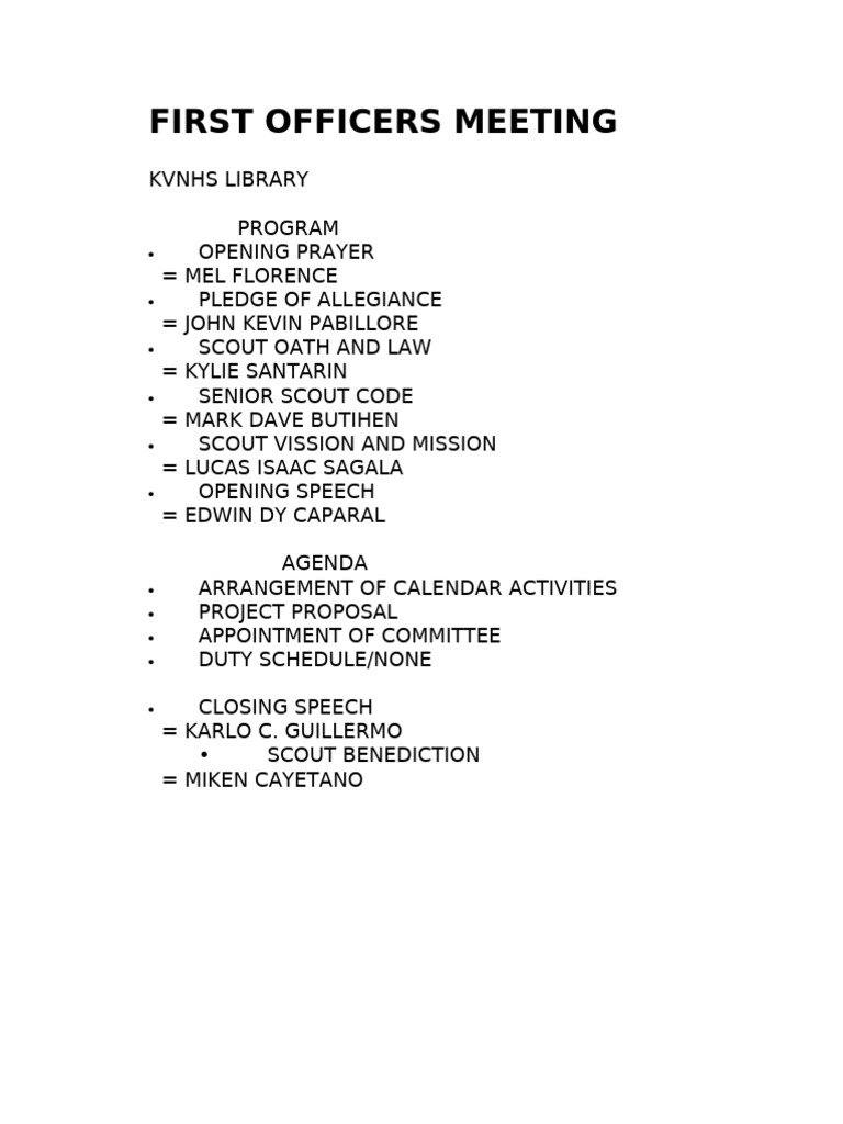 First Officers Meeting Agenda | PDF