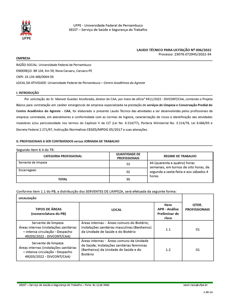 Laudo 006 2022 Laudo CAA Limpeza | PDF | Desperdício | Segurança e ...