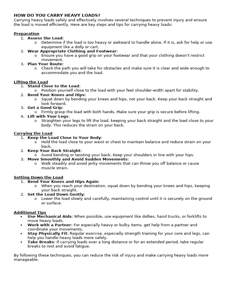 How Do You Carry Heavy Loads | PDF