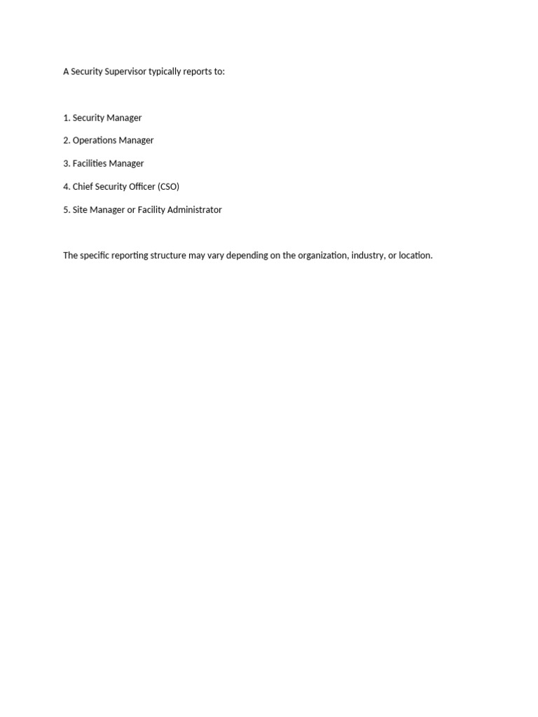 Security Supervisor Reporting Structure | PDF