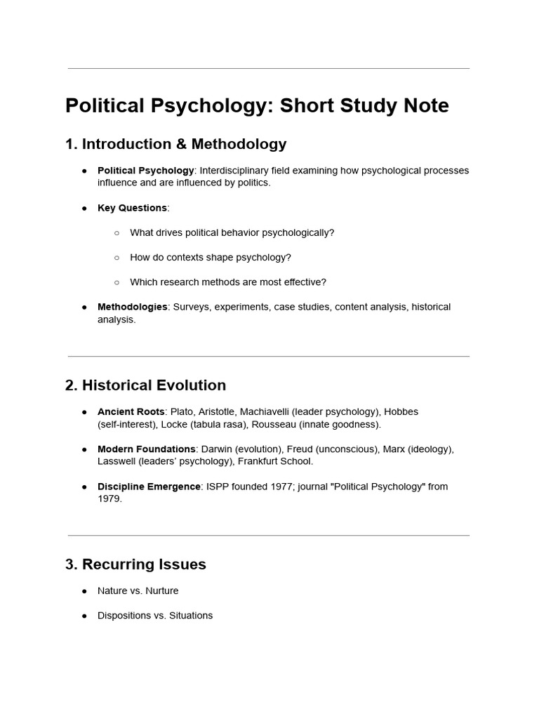 Political Psychology Study Notes | PDF | Leadership | Conformity