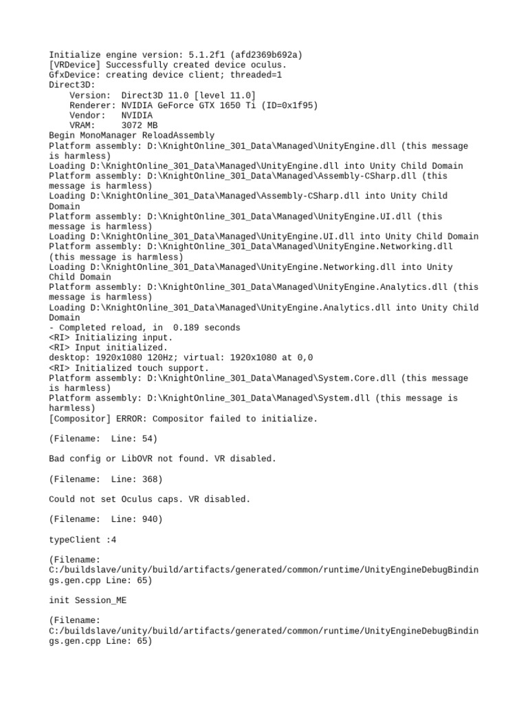 Unity VR Initialization Log Analysis | PDF | Ibm Pc Compatibles ...
