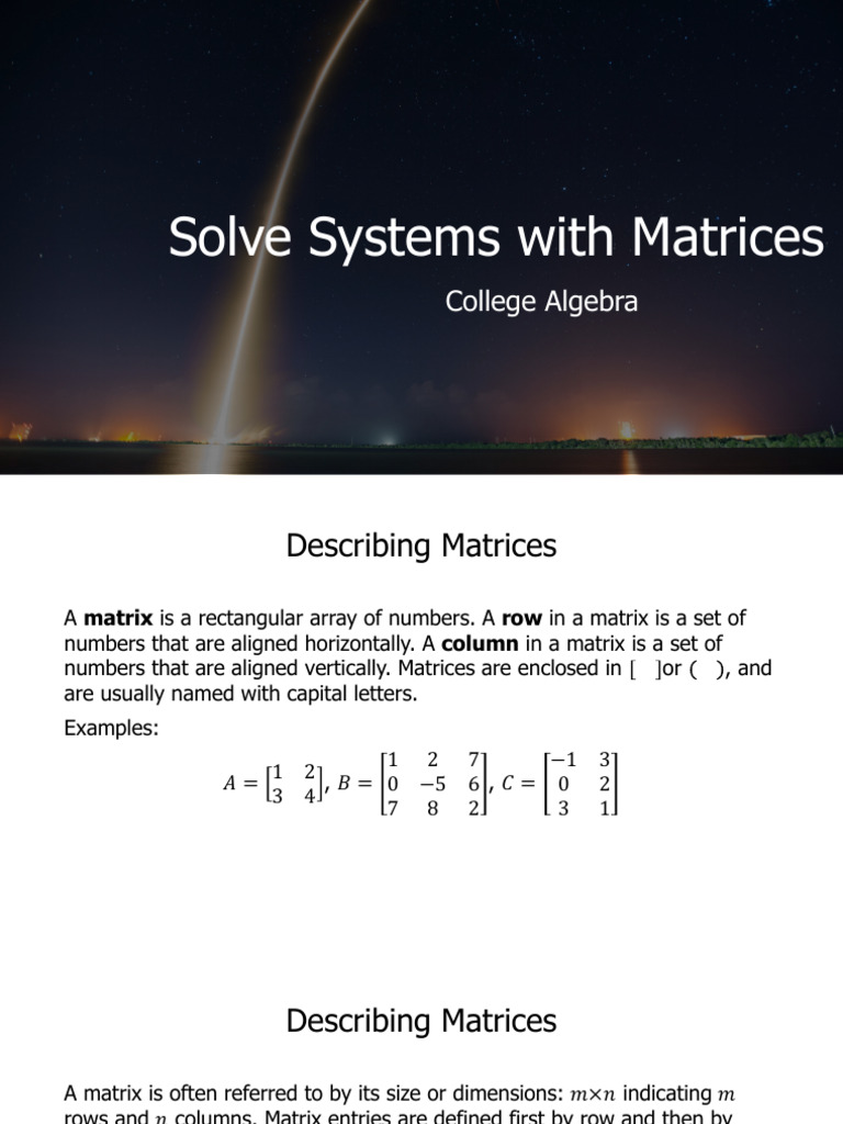 Matrix Methods for Solving Systems | PDF | Matrix (Mathematics) | Algebra