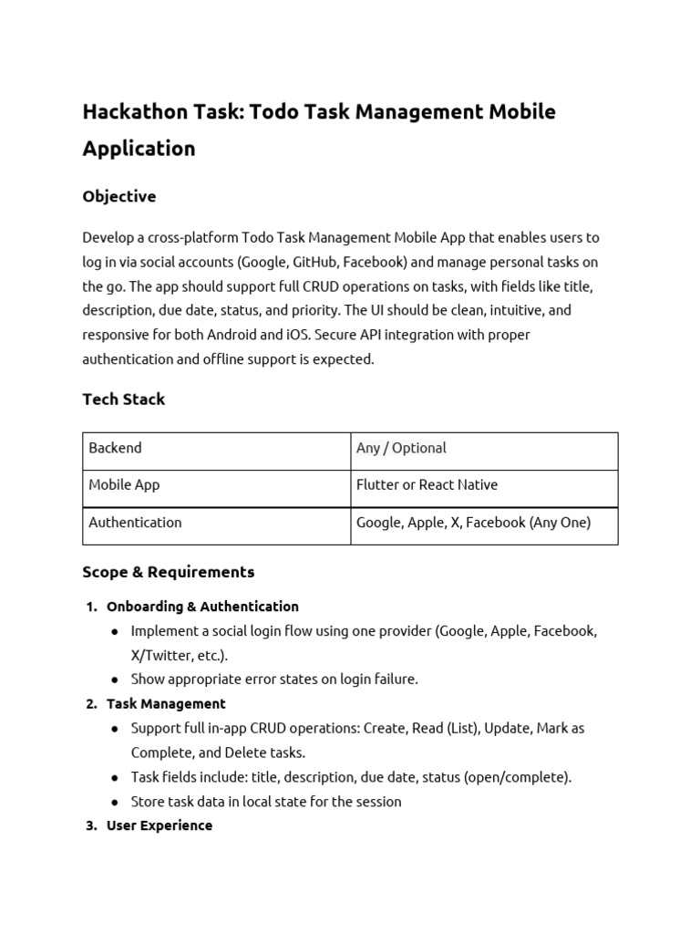 Todo Task App for Hackathon Challenge | PDF | Mobile App | Facebook