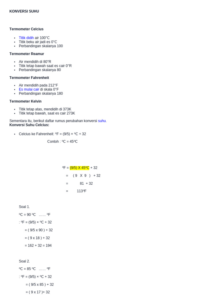 Rumus dan Contoh Konversi Suhu | PDF