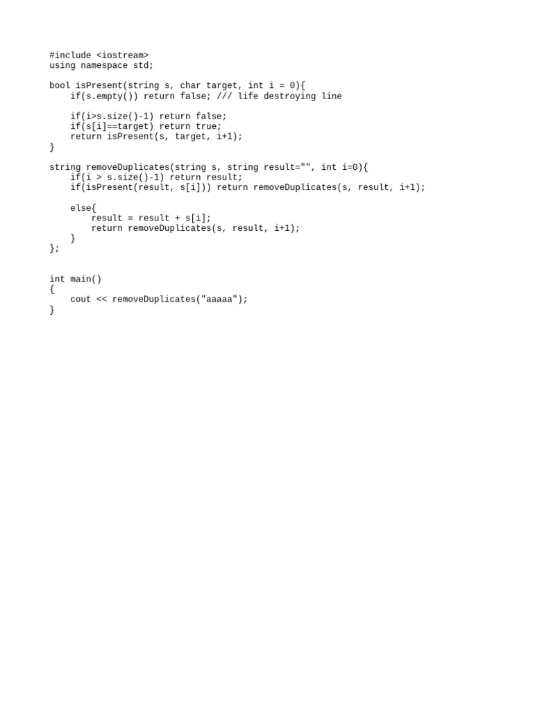 Remove Duplicates from String in C++ | PDF