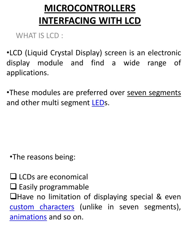 Microcontrollers Interfacing With LCD | PDF