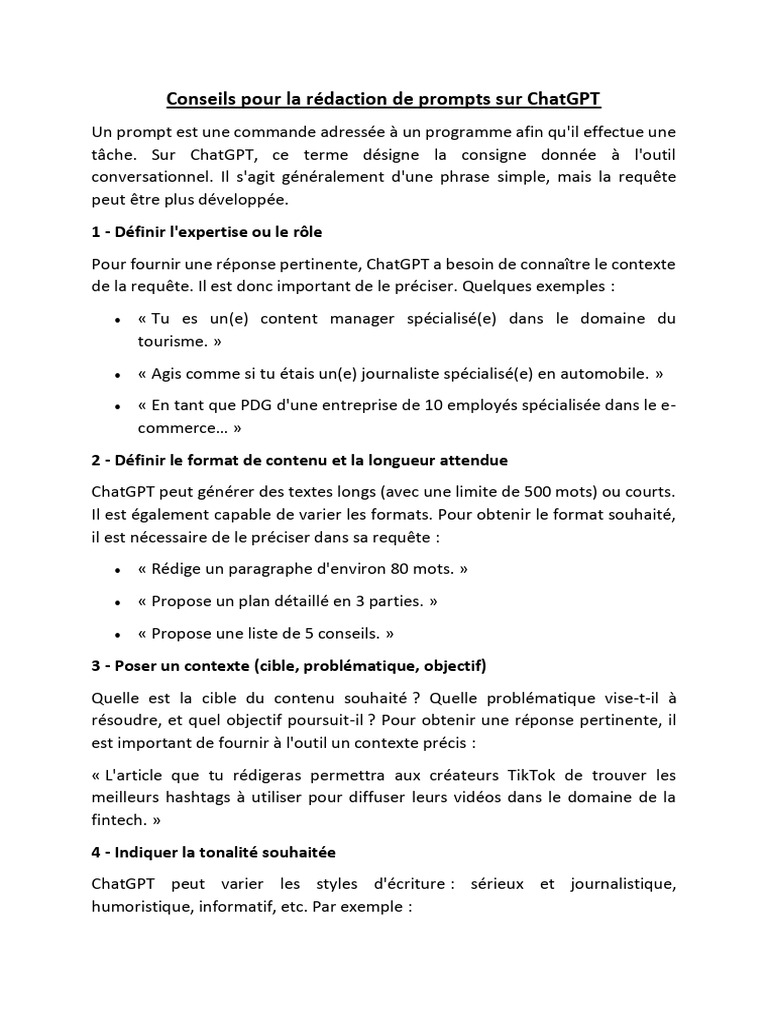 Rédiger des Prompts Efficaces pour ChatGPT | PDF | Intelligence ...