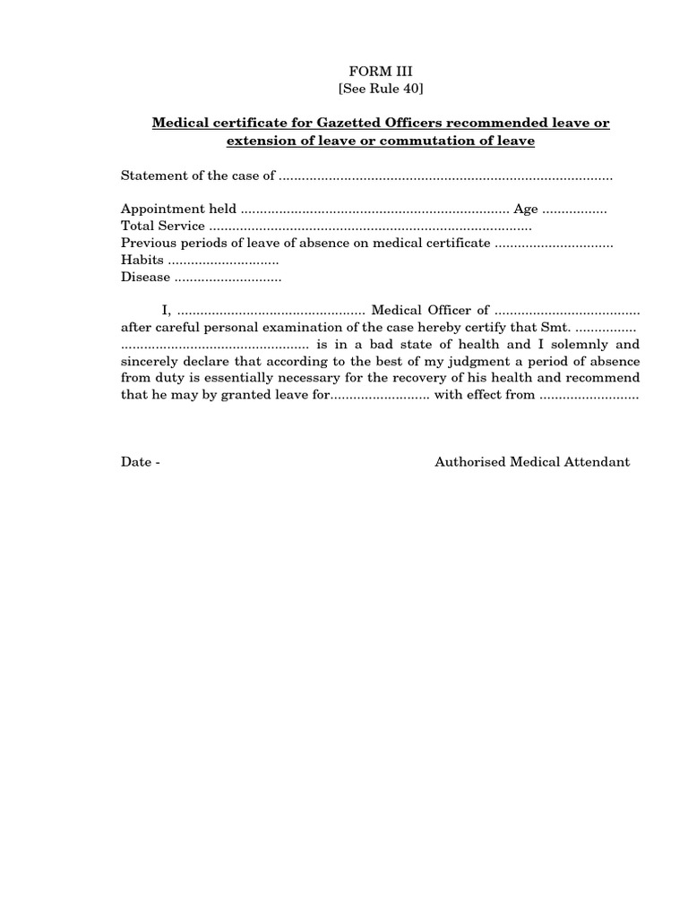 Medical Certificate for Gazetted Officers | PDF | Health Care | Medicine