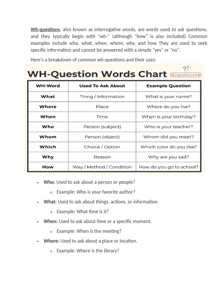 WH Questions Workshop | PDF | Question | Grammar