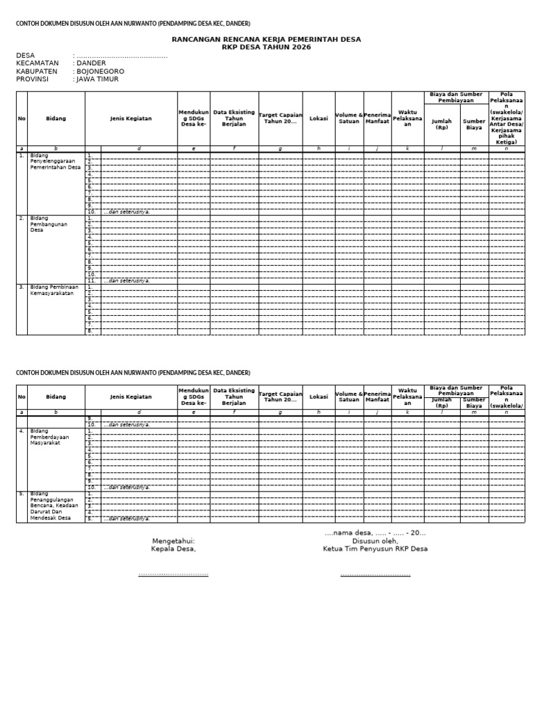 Rancangan RKP Desa 2026 Bojonegoro | PDF