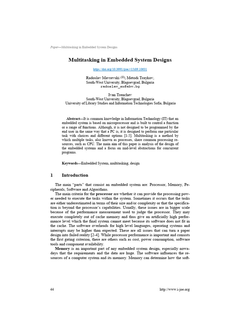 Multitasking in Embedded Systems Design | PDF | Thread (Computing ...