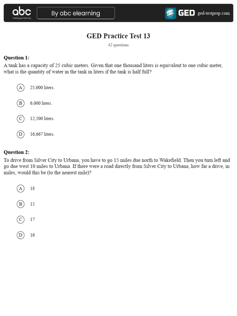 GED Practice Test 13 Questions and Answers | PDF | Mathematics ...