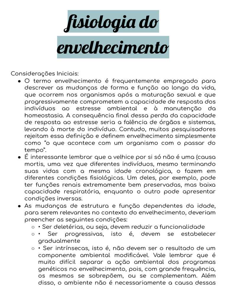 Fisiologia Do Envelhecimento Pdf Pele Envelhecimento