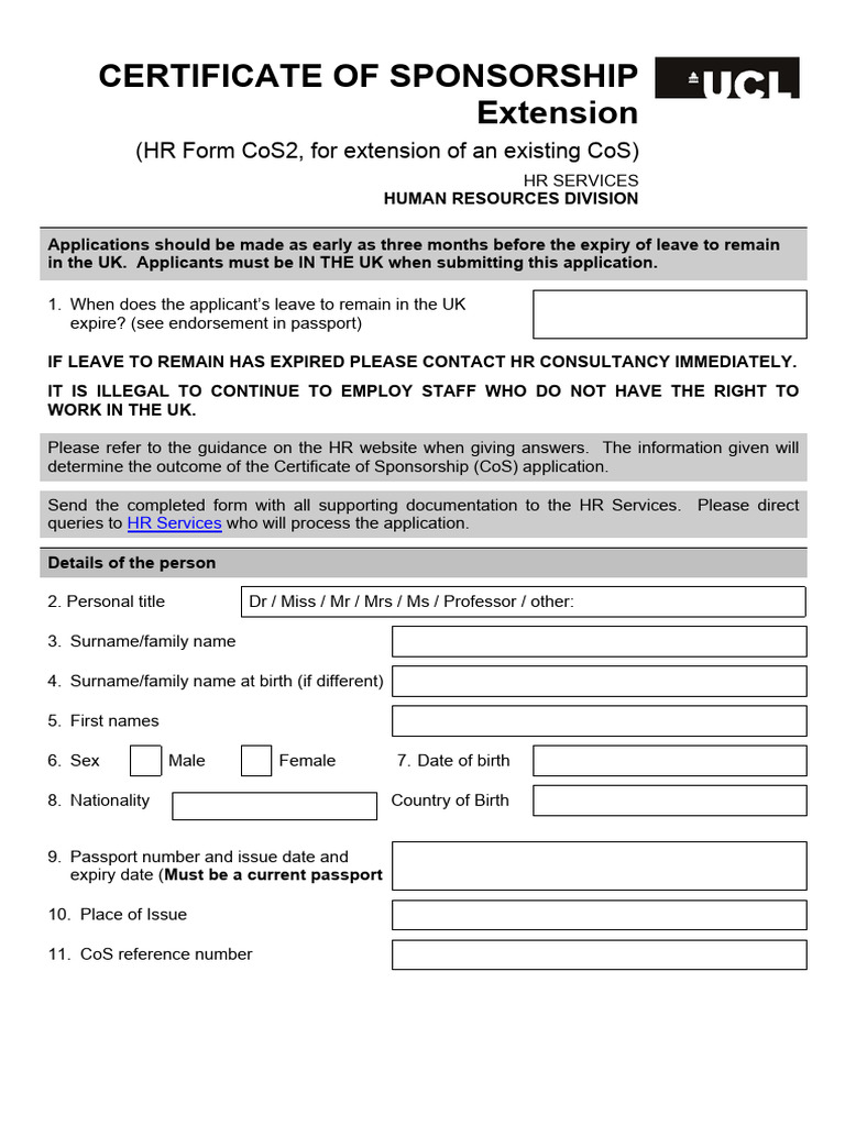 CoS Extension Application Guide UK | PDF