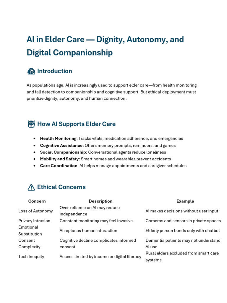 AI in Elder Care — Dignity, Autonomy, And Digital Companionship | PDF ...