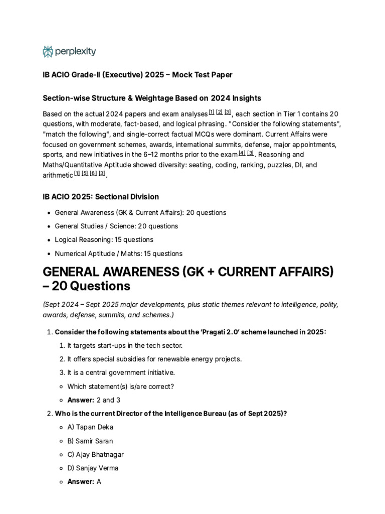 IB ACIO 2025 Mock Test Insights | PDF