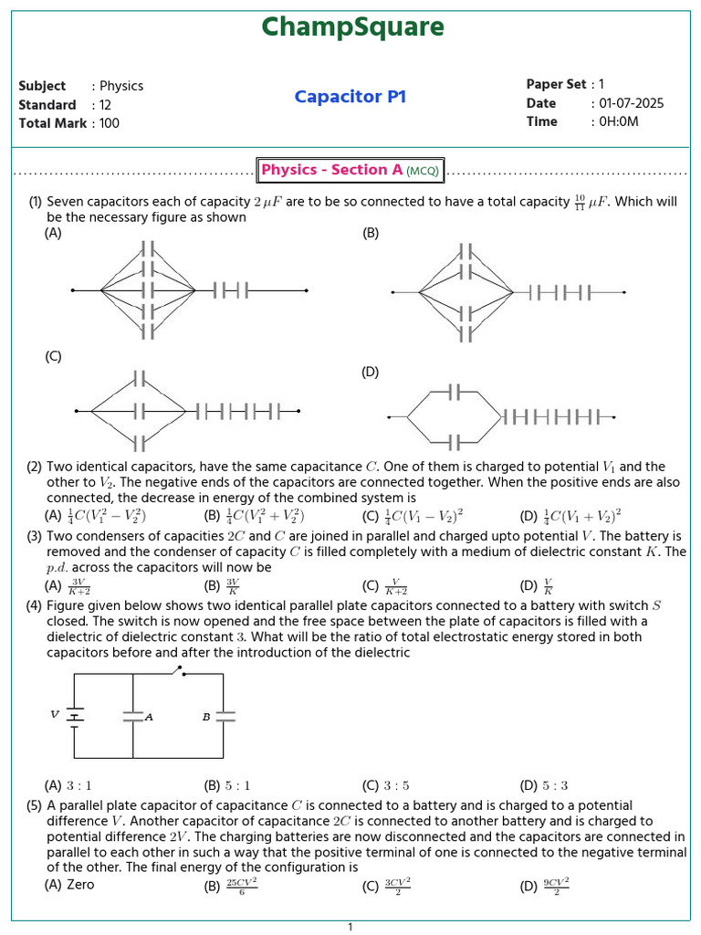 Capacitor Configurations and Calculations | PDF | Capacitor | Capacitance