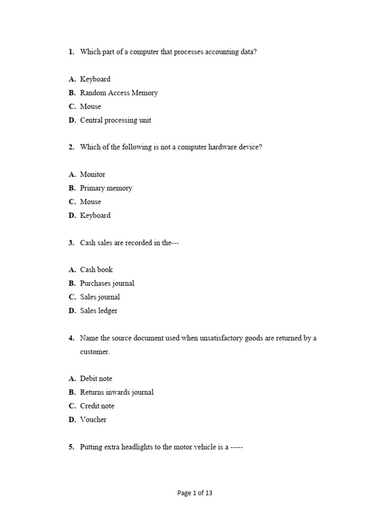 Accounting and Computer Basics Quiz | PDF | Debits And Credits | Business