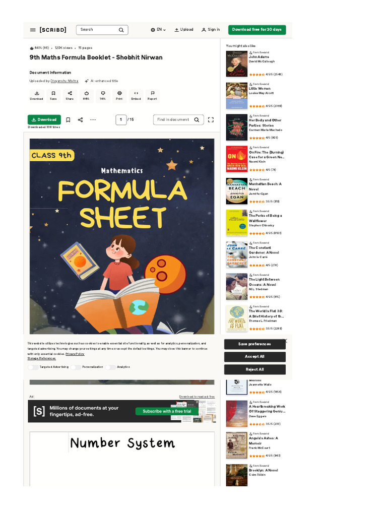 WWW Scribd Com Document 667480652 9th Maths Formula Booklet Shobhit ...