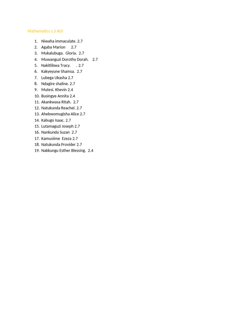 Mathematics Scores for Students S.3 | PDF