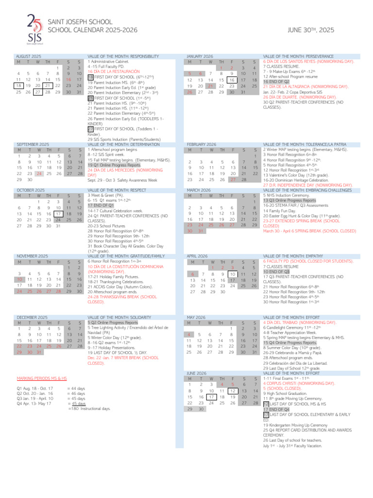 School Calendar 2025-2026 (June 30th 2025) | PDF | Observances ...