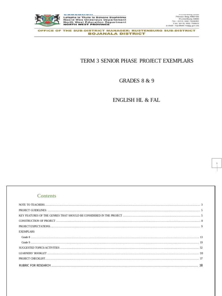 Grades 8 & 9 Term 3 Project Booklet PDF | PDF | Poetry | Human ...