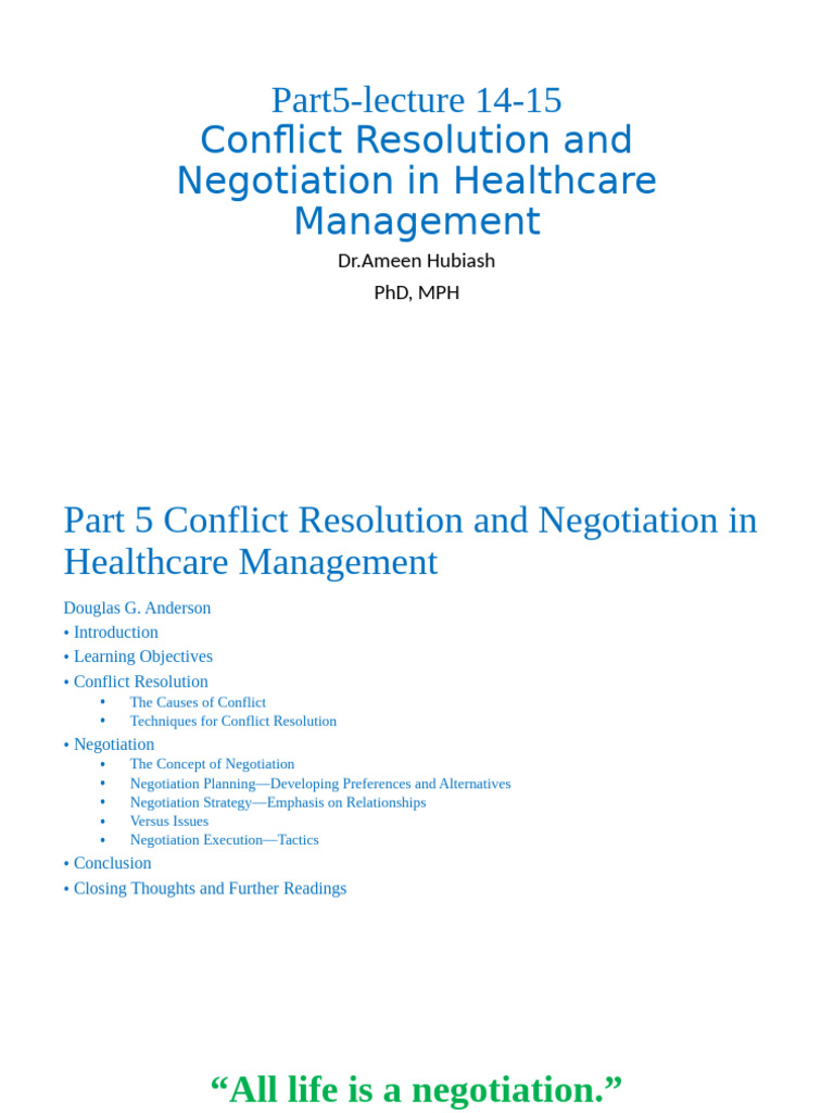 Conflict Resolution in Healthcare Management | PDF | Negotiation ...