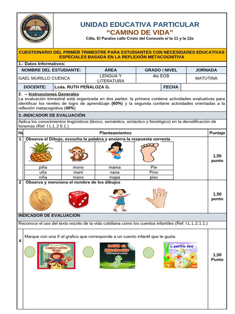Cuestionarios para Ninos Con Nee | PDF | Aprendizaje