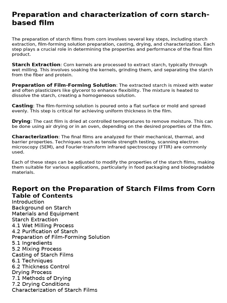 Corn Starch Film Preparation Guide | PDF | Starch | Physical Sciences