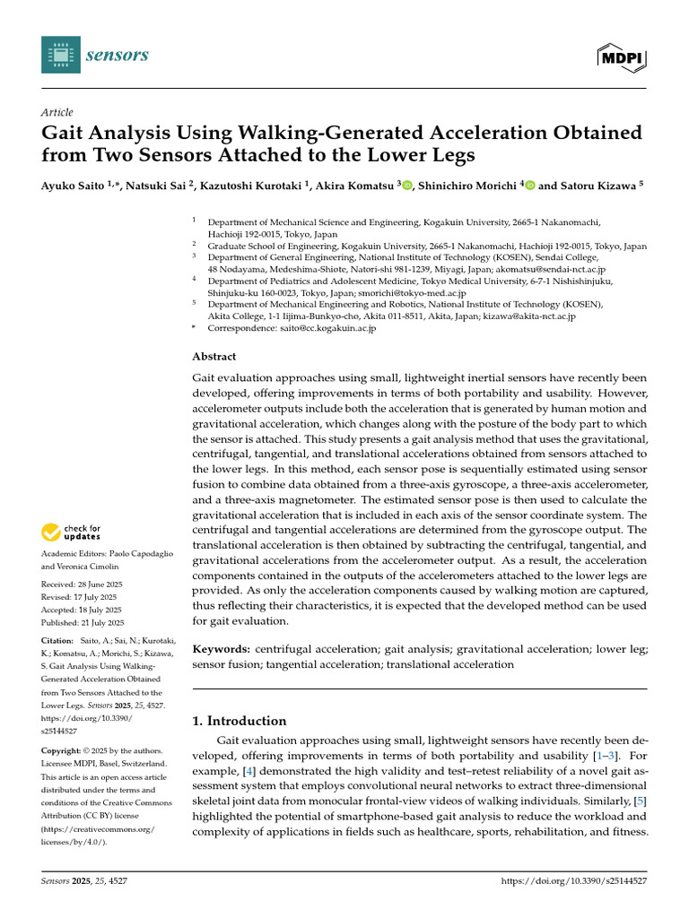 Gait Analysis with Lower Leg Sensors | PDF | Anatomical Terms Of Motion ...