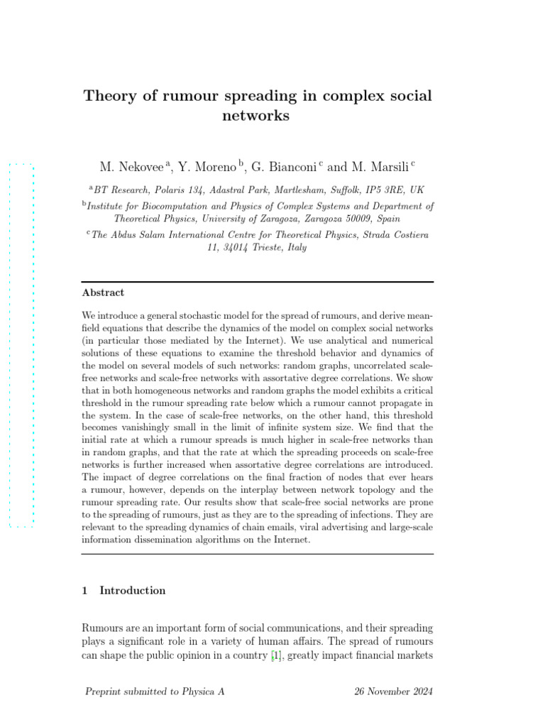 Rumour Spreading in Social Networks | PDF | Markov Chain | Probability ...