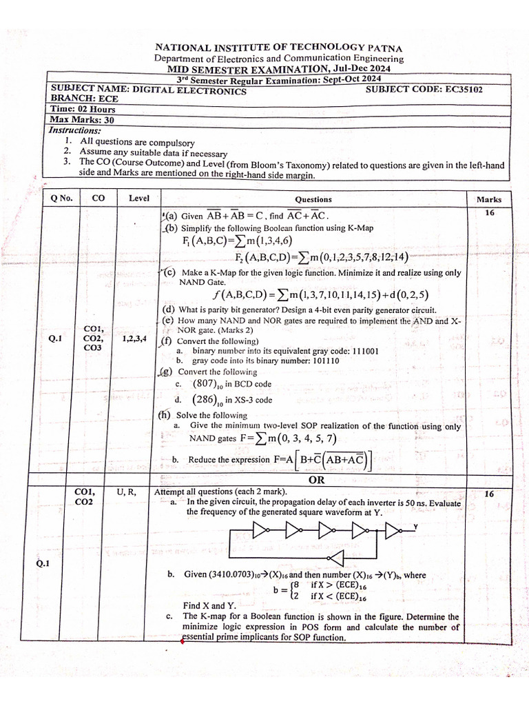 Digital Electronics Mid 3rd Sem | PDF