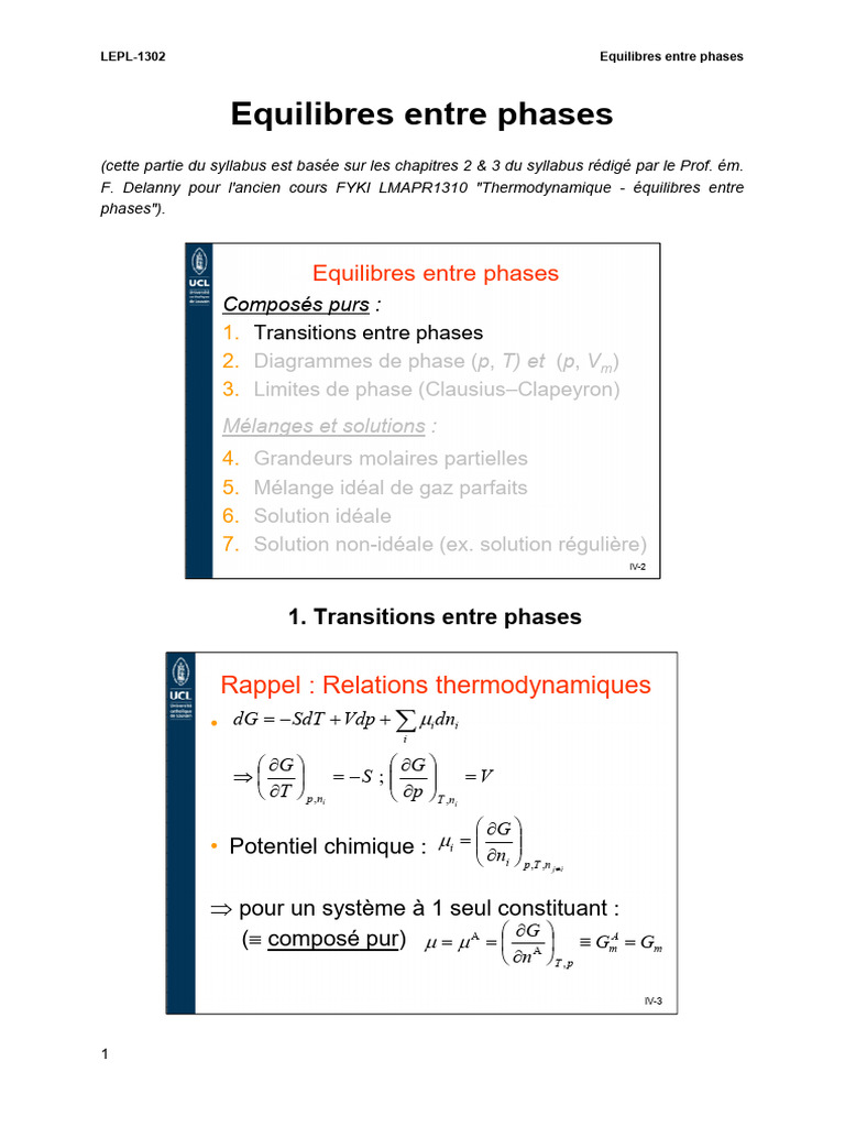 Équilibres entre phases en thermodynamique | PDF | Diagramme de phase ...