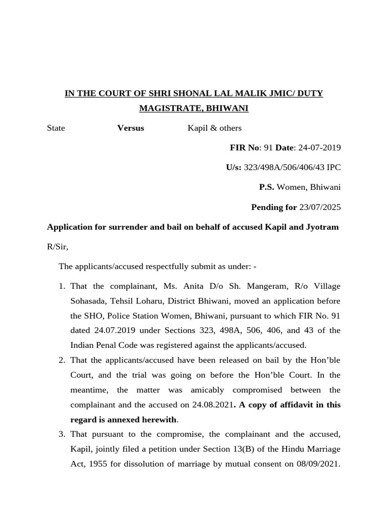Bail Application Kapil | PDF | Justice | Crime & Violence