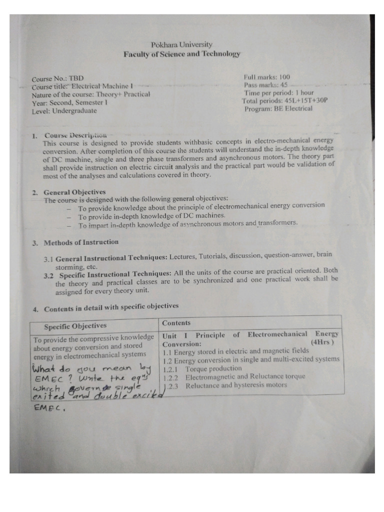 Electrical Machine I & II Syllabus | PDF