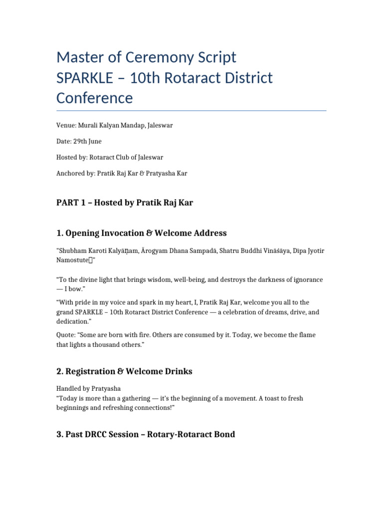 Master of Ceremony Script for SPARKLE 2023 | PDF