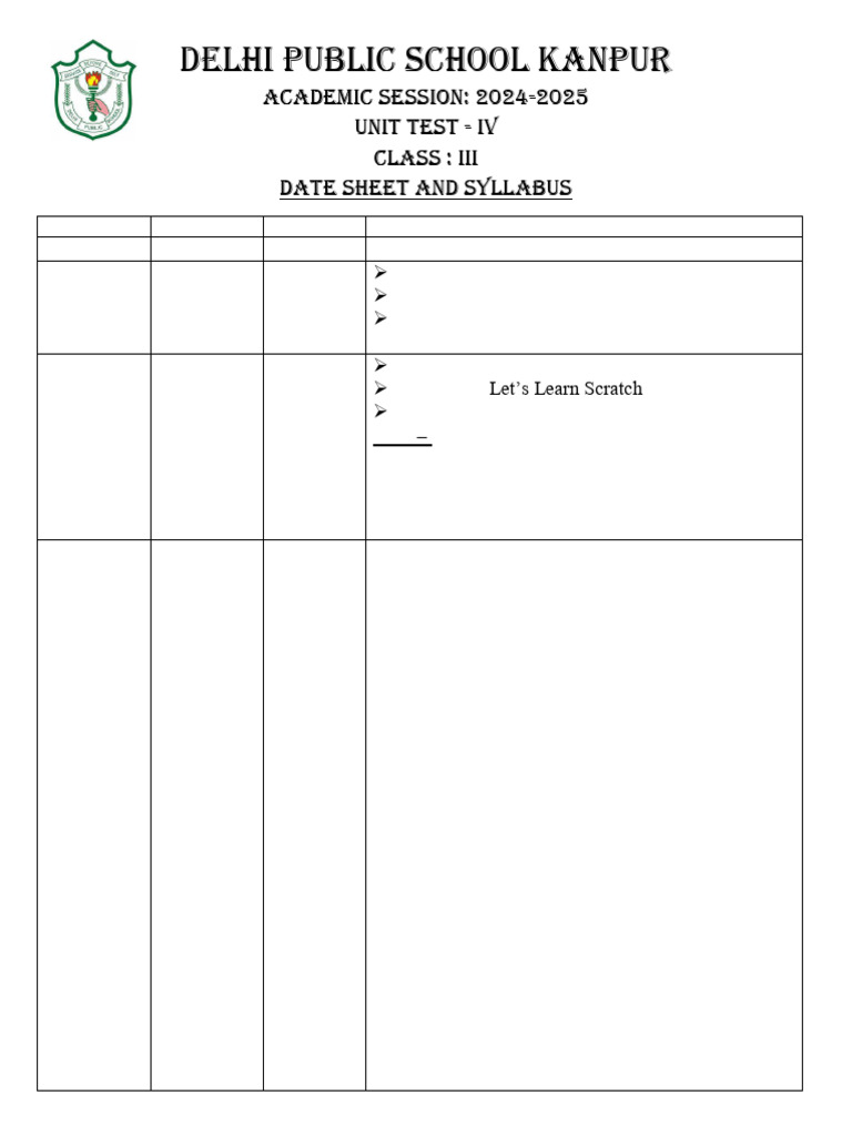 Class III Unit Test IV Schedule 2025 | PDF | Subject (Grammar ...