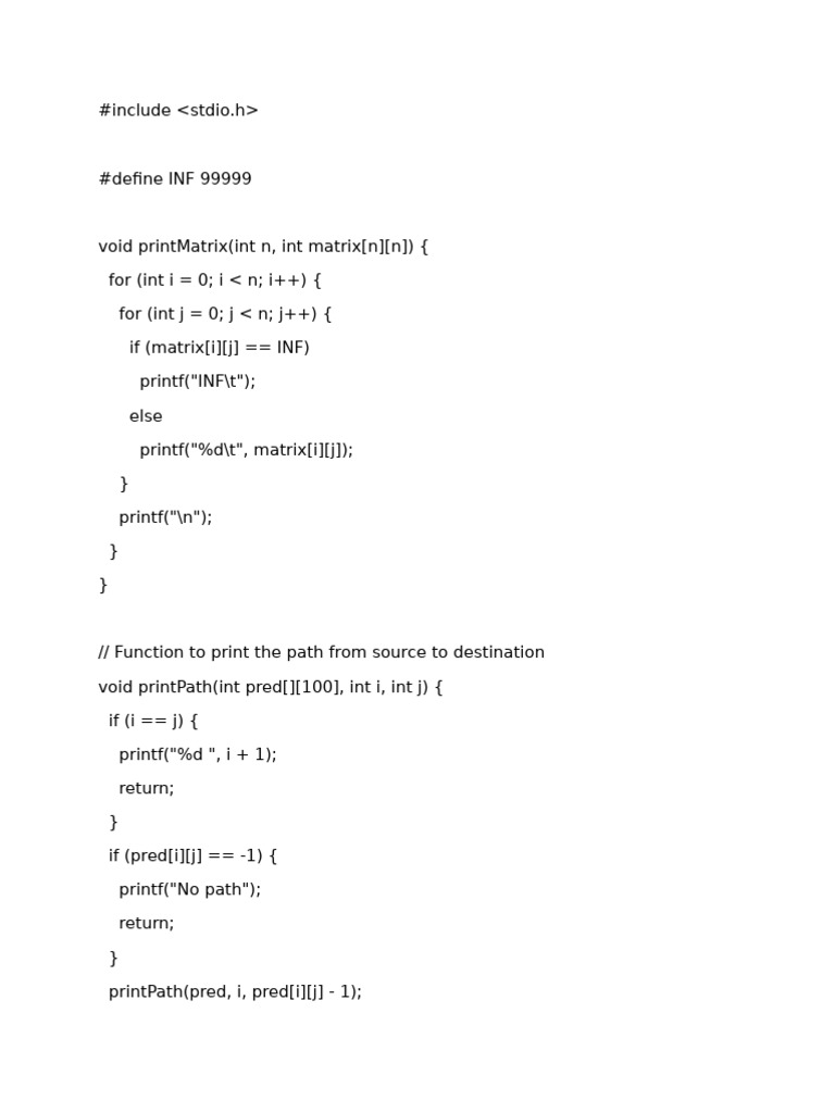 Floyd-Warshall Algorithm in C | PDF