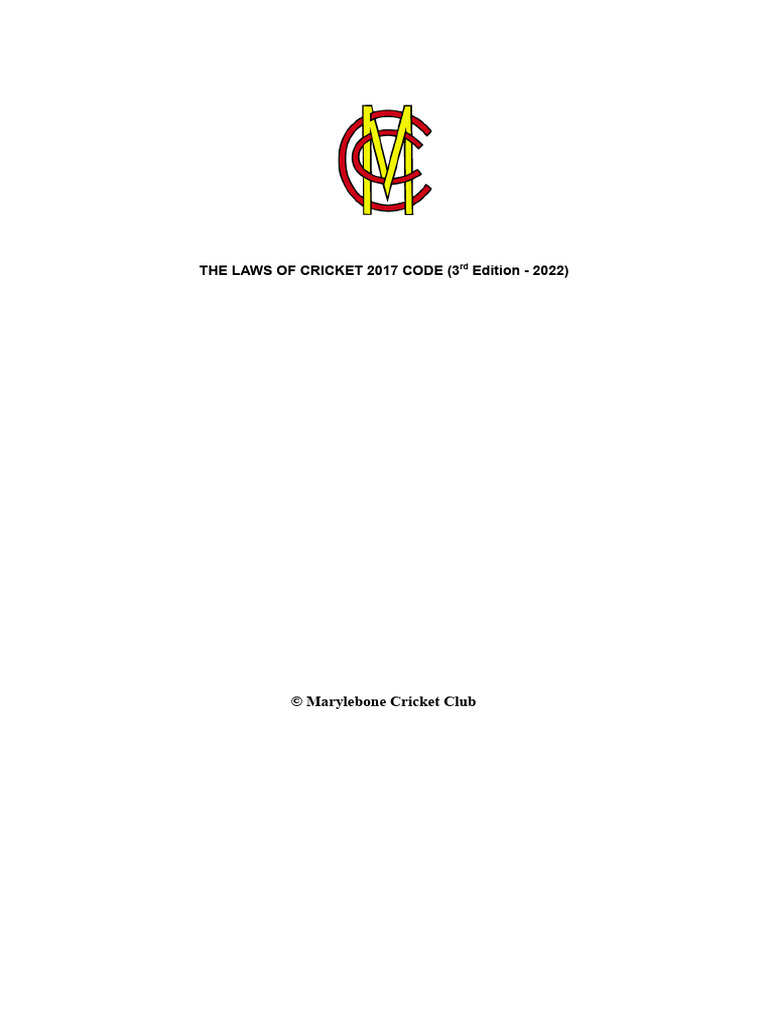 MCC Laws of Cricket 2022 Edition | PDF | Cricket | Ball And Bat Games