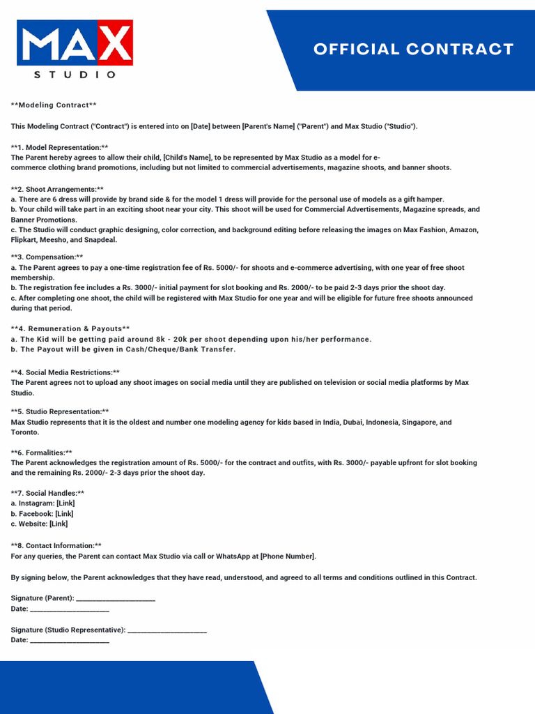 Child Modeling Contract Agreement | PDF