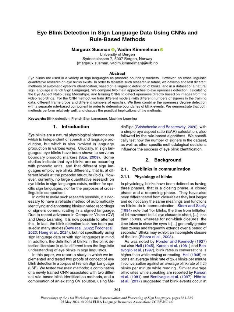 Eye Blink Detection in Sign Language | PDF
