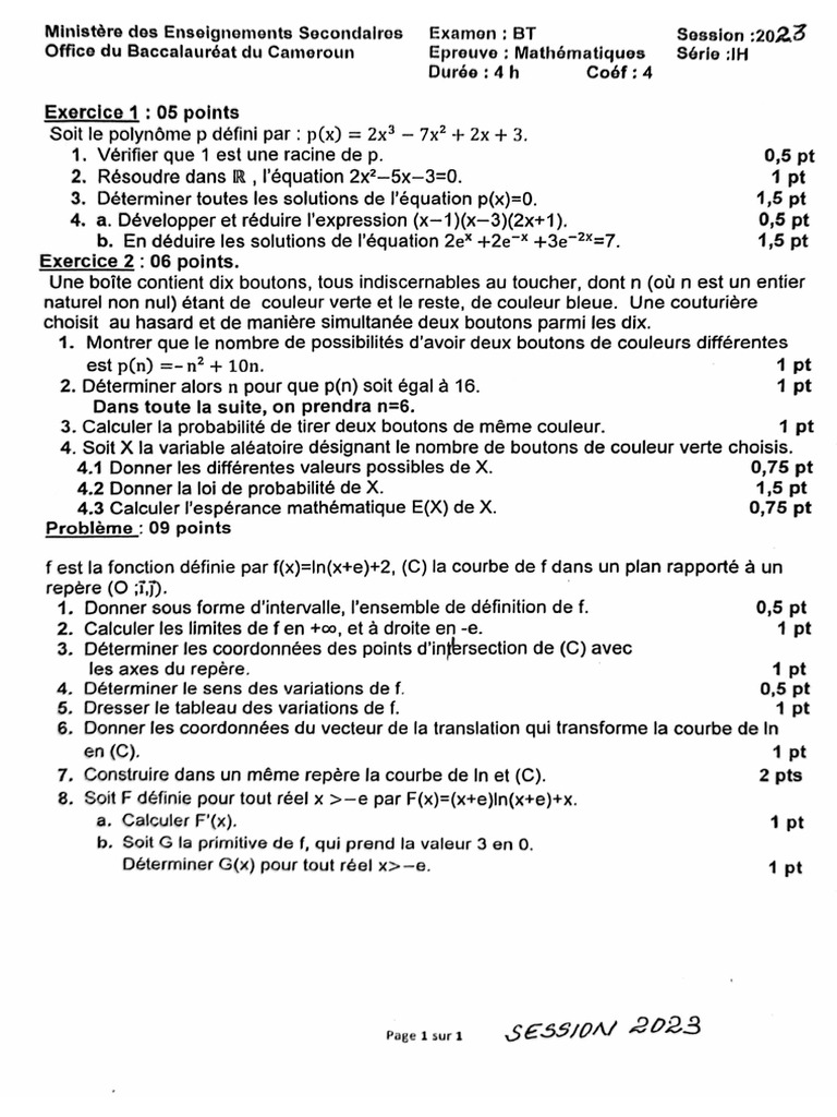 Maths BT Ih 2023 | PDF