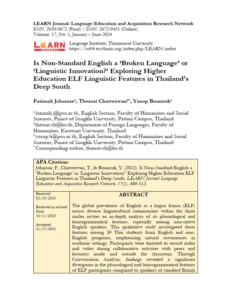 ELF Linguistic Features in Thai Education | PDF | English Language | Verb