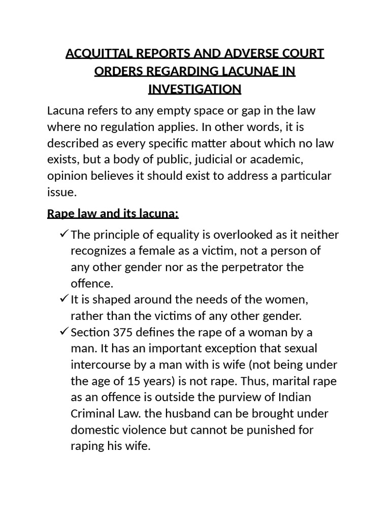 Lacunae in Legal Investigations and Acquittals | PDF | Rape | Prosecutor
