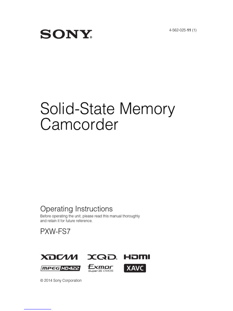 Sony PXW-FS7 Camcorder Manual | PDF | Menu (Computing) | Film Speed