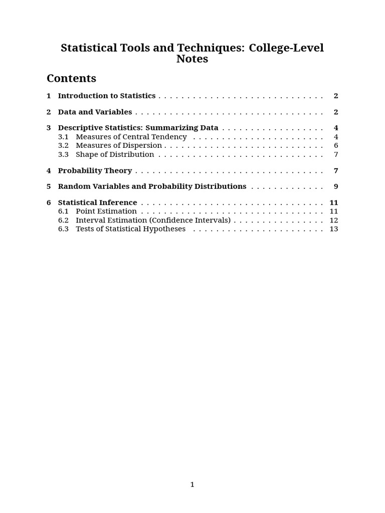 Statistical Tools and Techniques: College-Level Notes | PDF ...
